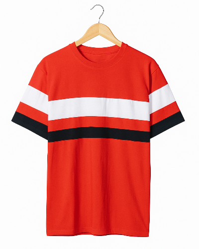 "Men's Color Block Crew Neck T-Shirt - Red, White & Black"