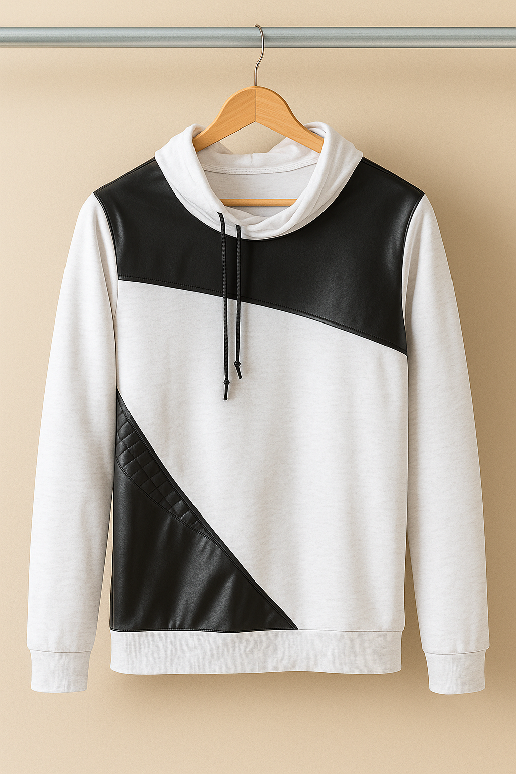 Modern White & Black Panel Hoodie
