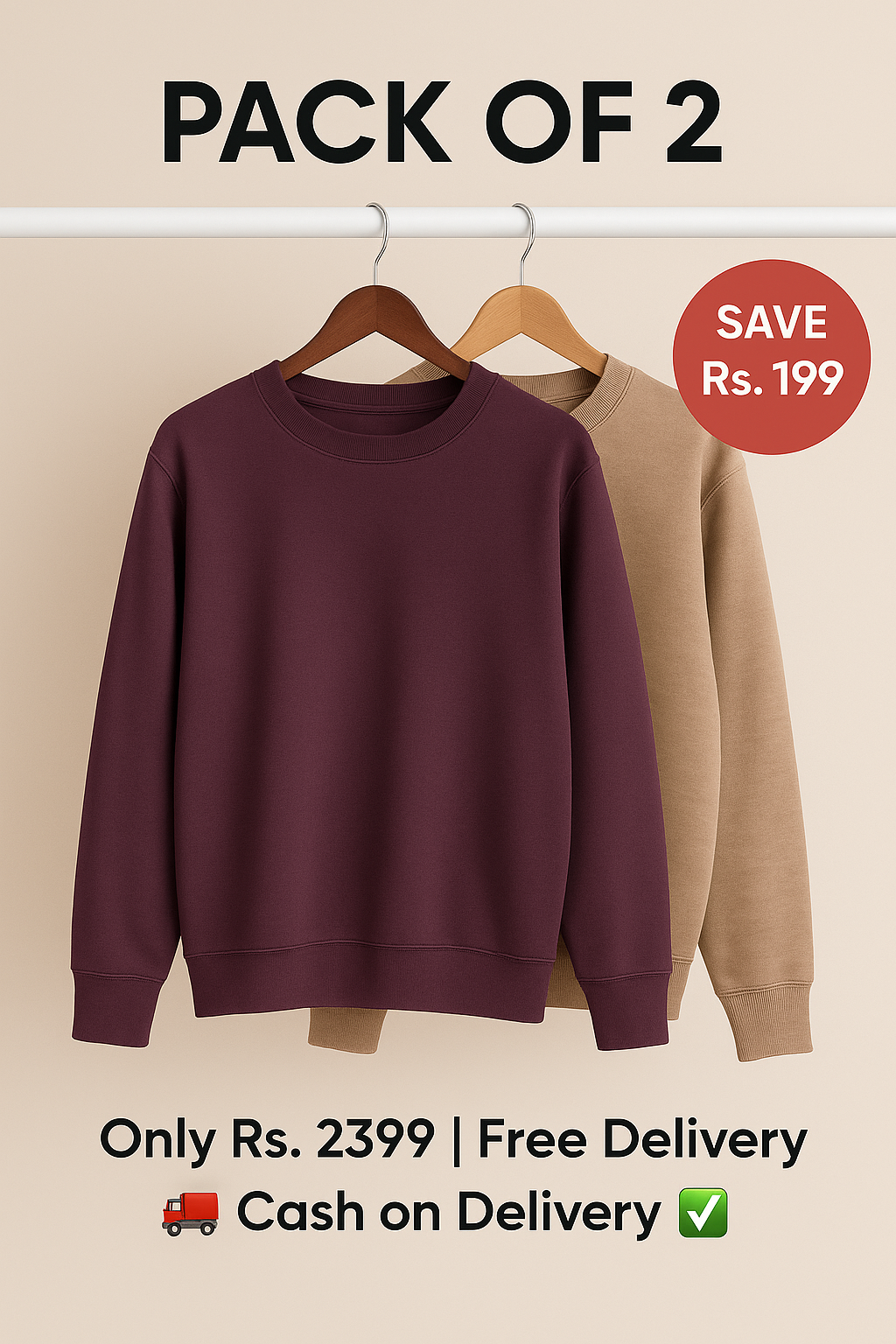 Pack of 2 Sweatshirt (Purple + Brown) – Rs. 2399