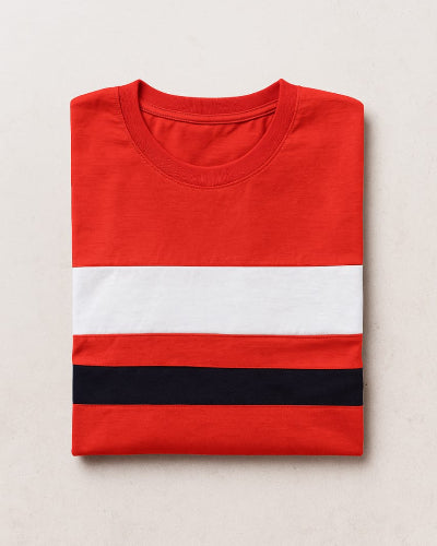 "Men's Color Block Crew Neck T-Shirt - Red, White & Black"
