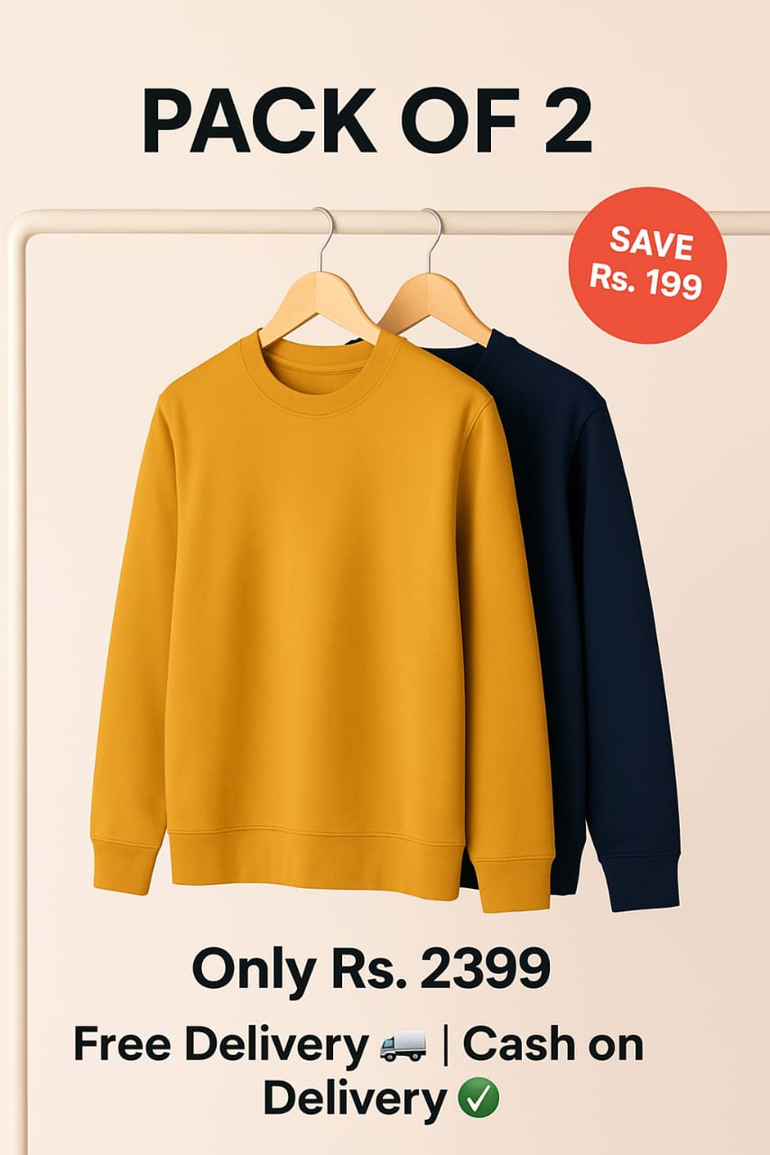 Pack of 2 Sweatshirt (Yellow + Neavy Blue) – Rs. 2399