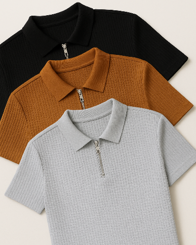 "Men’s Slim Fit Zipper Polo T-Shirt '