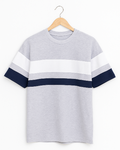 "Men's Color Block Crew Neck T-Shirt - Grey, White & Navy Blue"