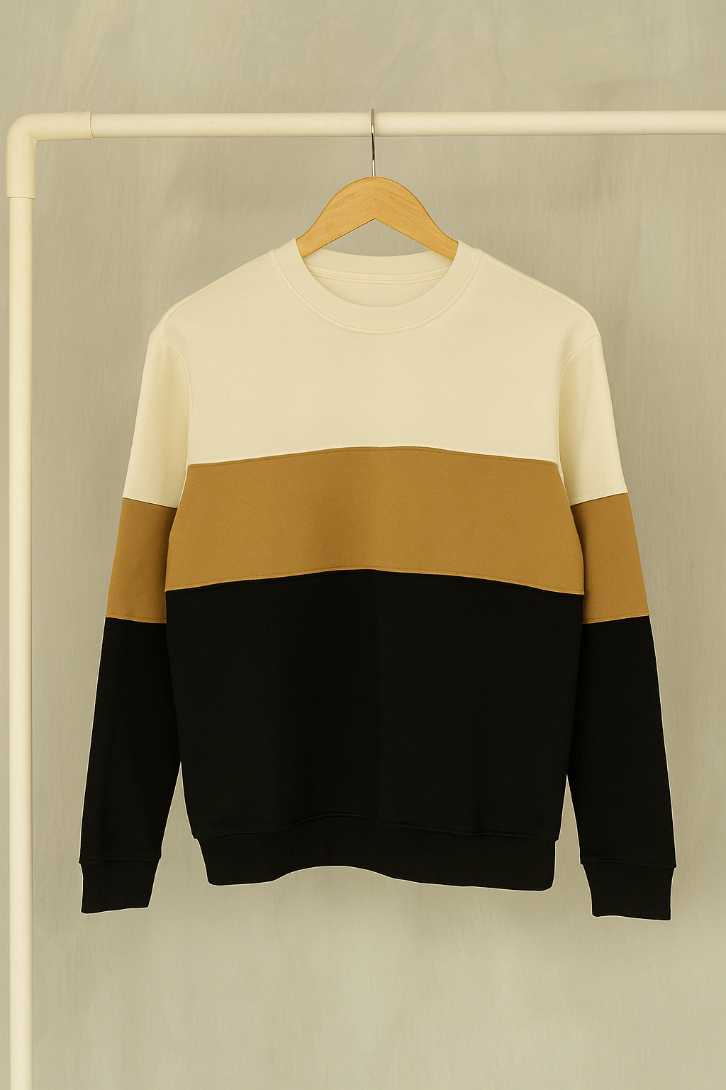 Colorblock Sweatshirt – Beige, Brown & Black
