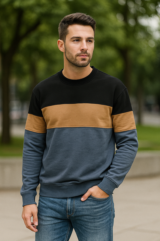 Colorblock Sweatshirt – Black, Brown & Blue