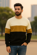 Colorblock Sweatshirt – Beige, Brown & Black