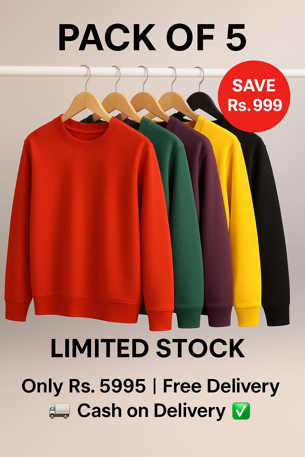 Pack of 5 Premium Sweatshirts – Limited Stock 🔥