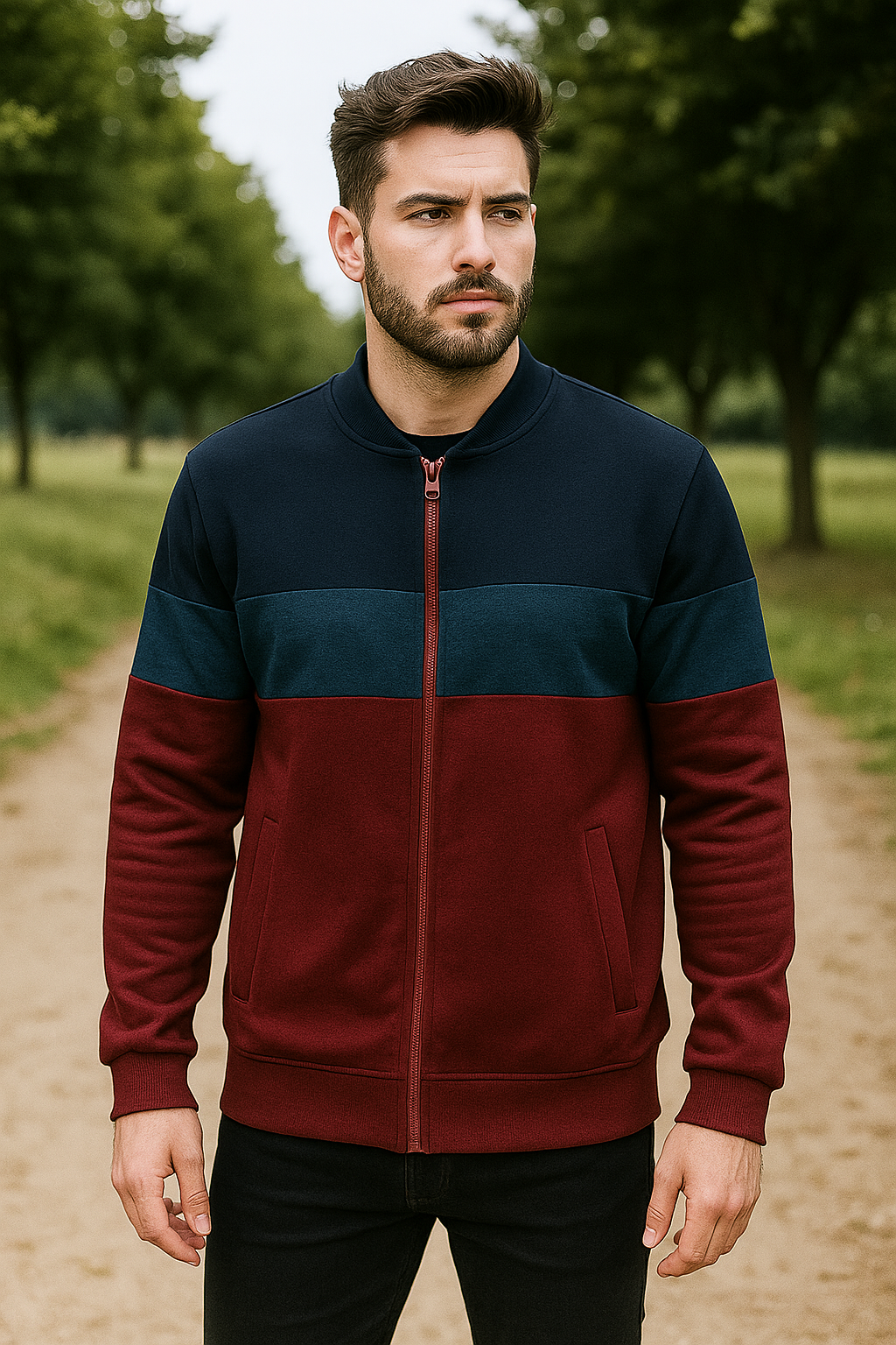 Men’s Colorblock Zip-Up Casual  Sweetshirt