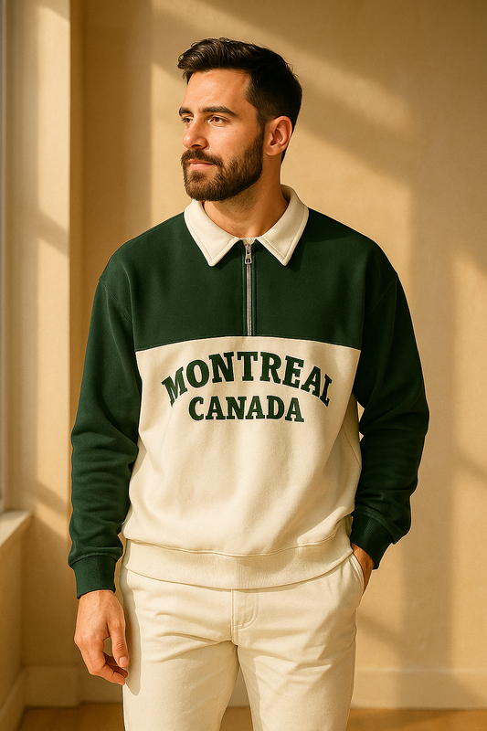 Montreal Canada Half Zip Fleece Sweatshirt – Green & White | Winter Collection