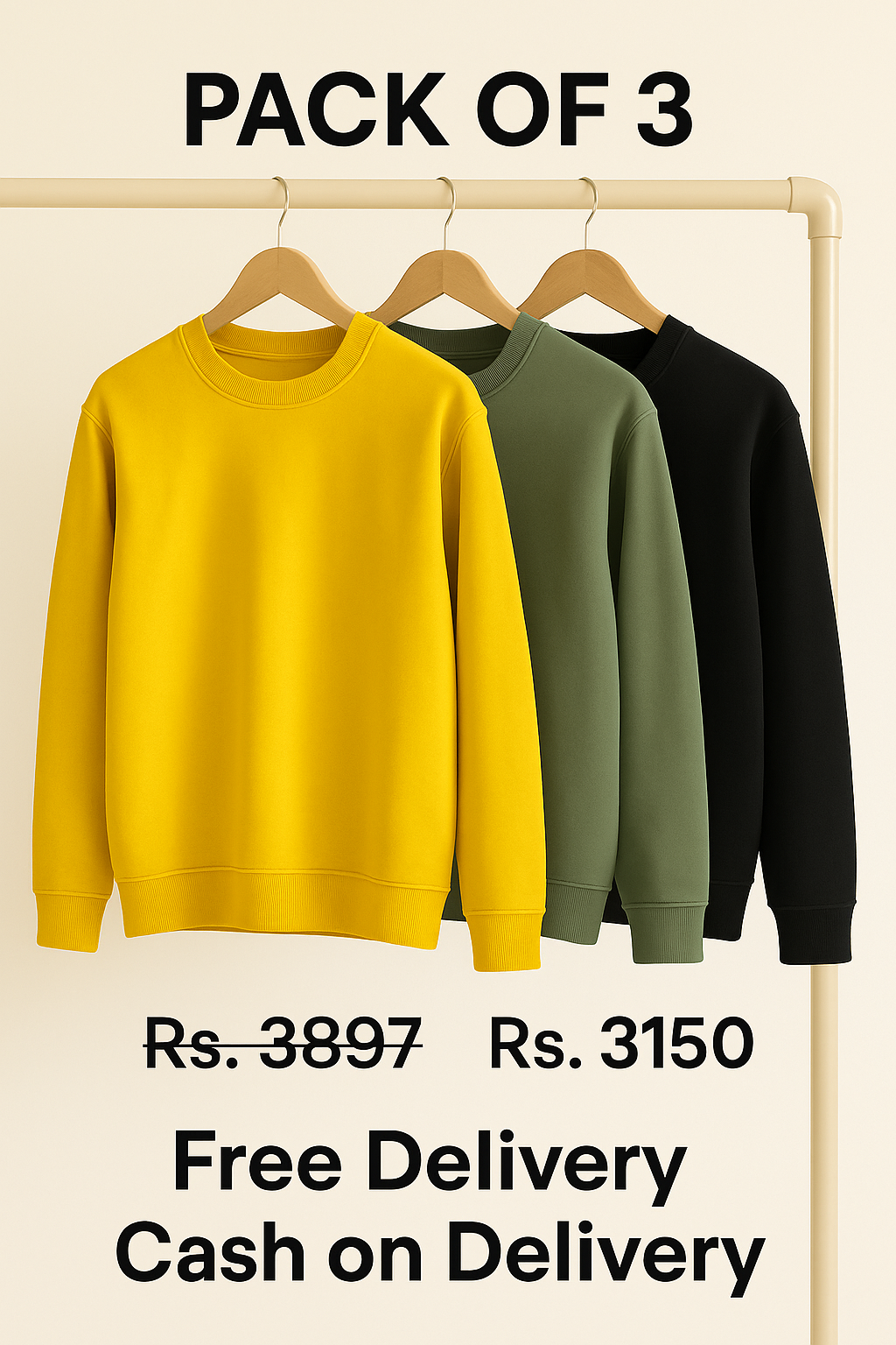 Pack of 3 Premium Sweatshirts – Flat 20% OFF
