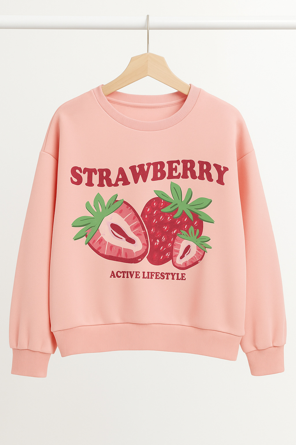 Strawberry Printed Pink Sweatshirt