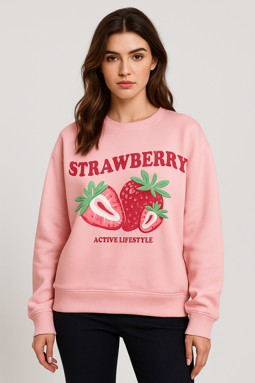 Strawberry Printed Pink Sweatshirt