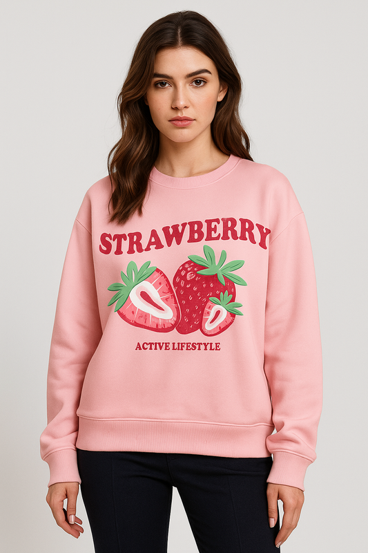 Strawberry Printed Pink Sweatshirt