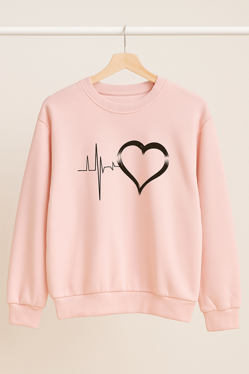 Soft Pink Heartbeat Fleece Sweatshirt
