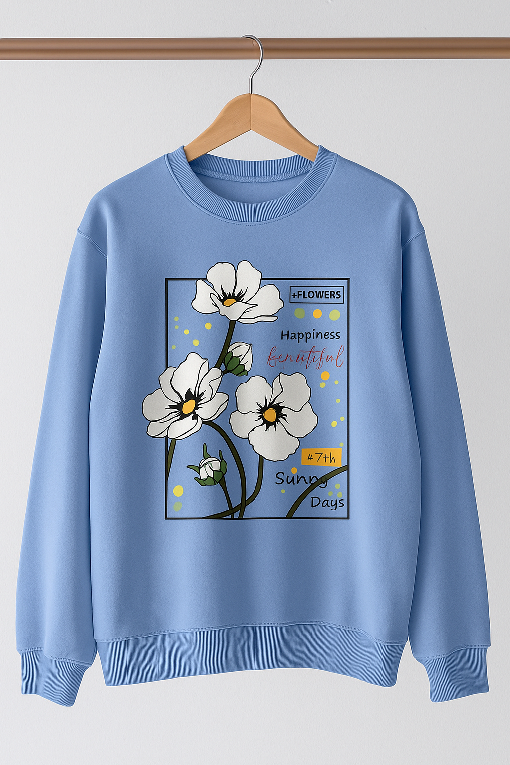 Blue Fleece Sweatshirt – Floral “Sunny Days” Print