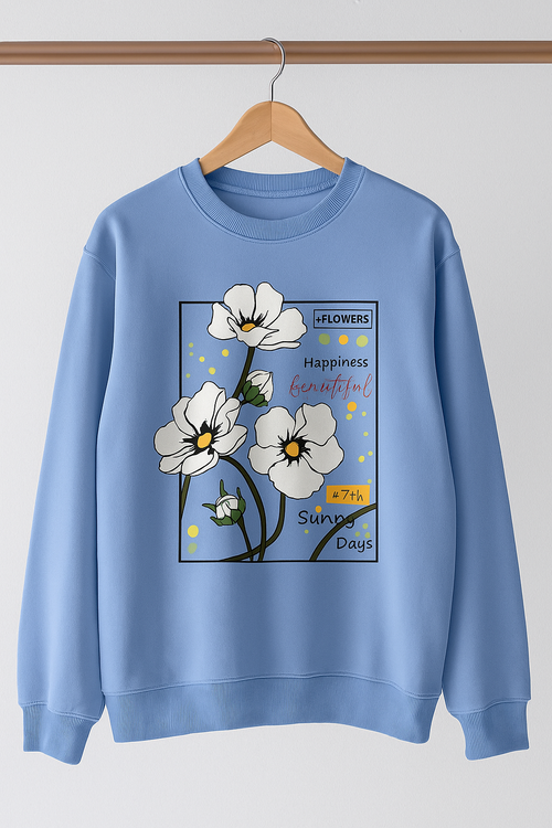 Blue Fleece Sweatshirt – Floral “Sunny Days” Print