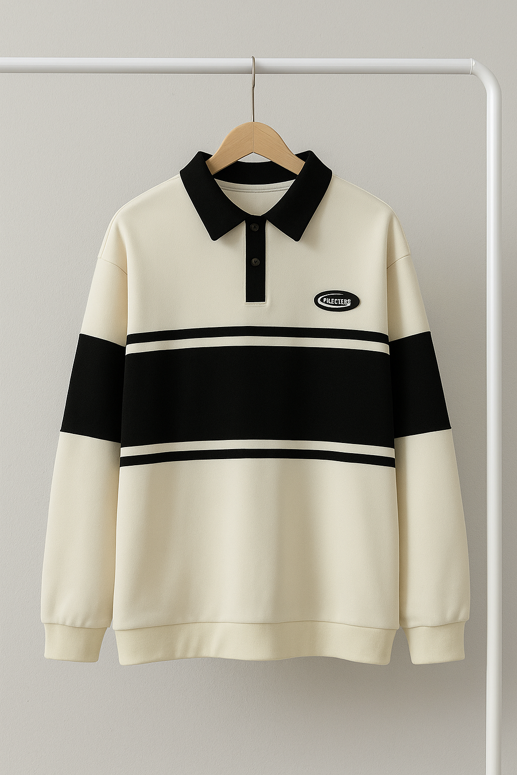 Cream & White Contrast  Sweatshirt – Casual Winter Fleece