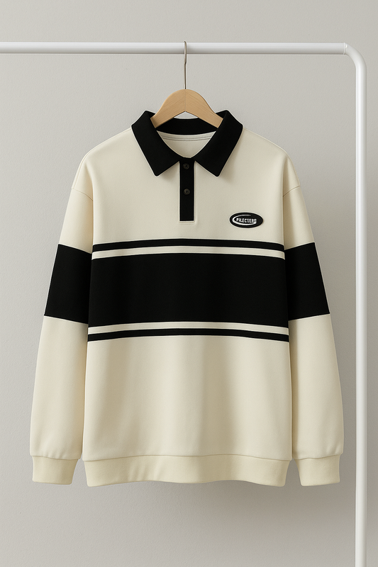 Cream & White Contrast  Sweatshirt – Casual Winter Fleece