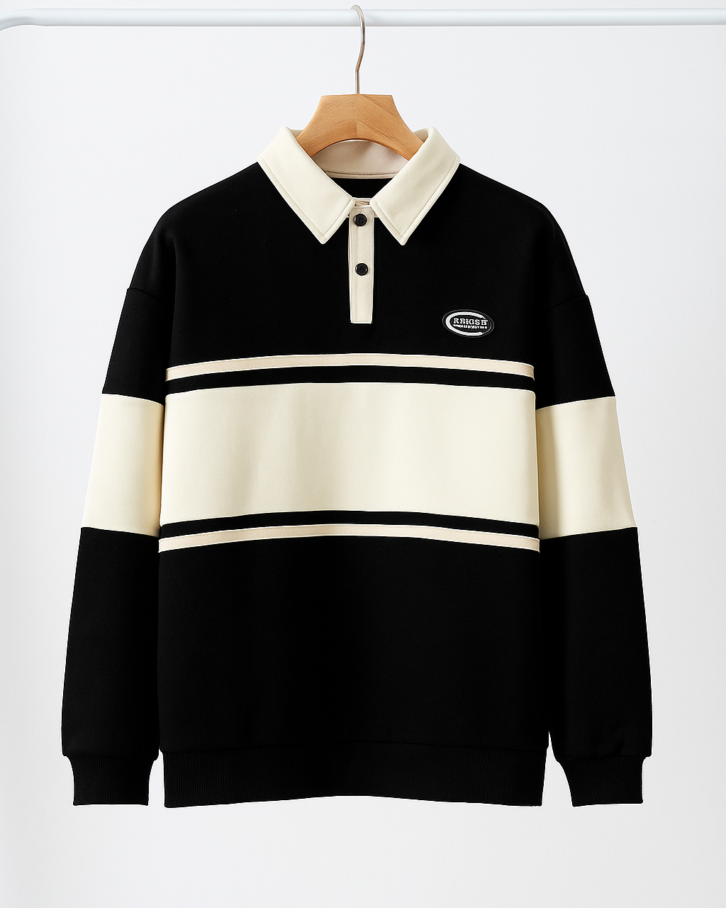 Black & White Contrast  Sweatshirt – Casual Winter Fleece