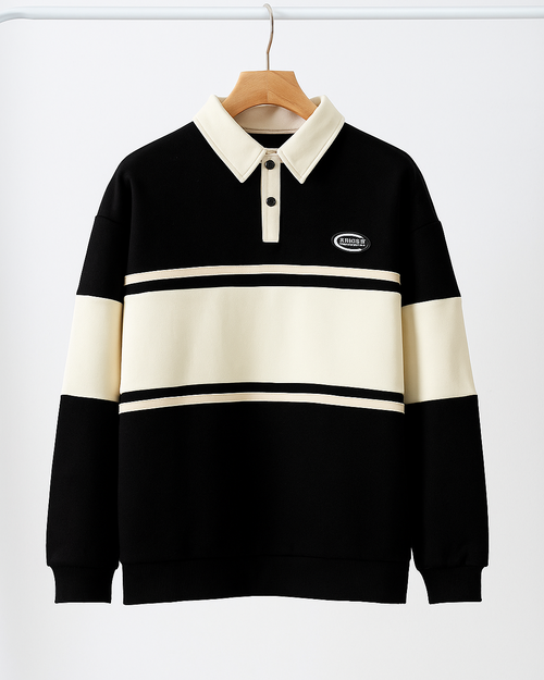 Black & White Contrast  Sweatshirt – Casual Winter Fleece