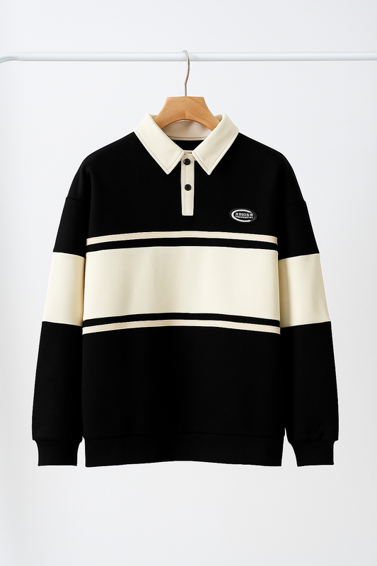 Black & White Contrast  Sweatshirt – Casual Winter Fleece