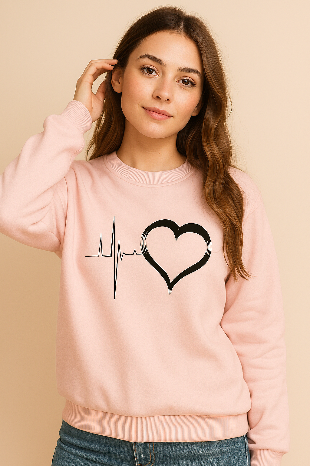 Soft Pink Heartbeat Fleece Sweatshirt