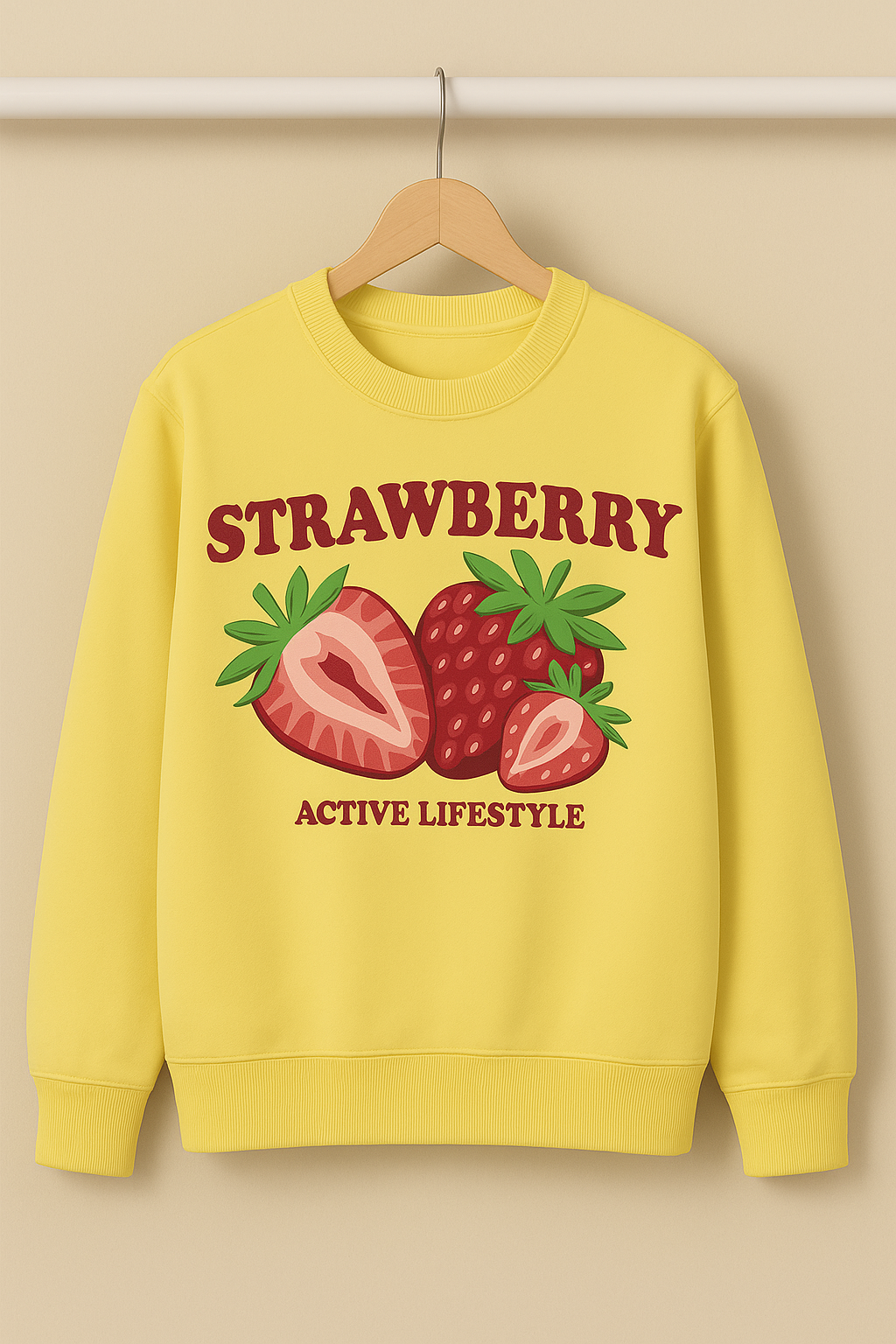 Strawberry Printed Lime Yellow Sweatshirt