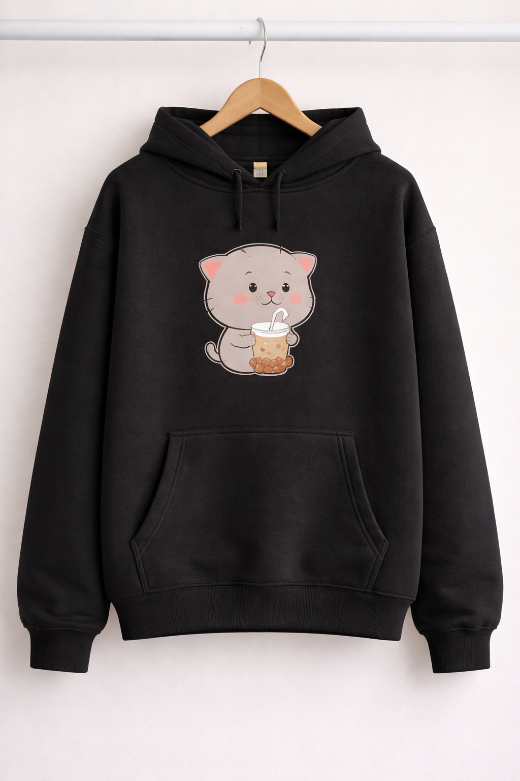 Cute Cat Fleece Black Hoodie for Girls