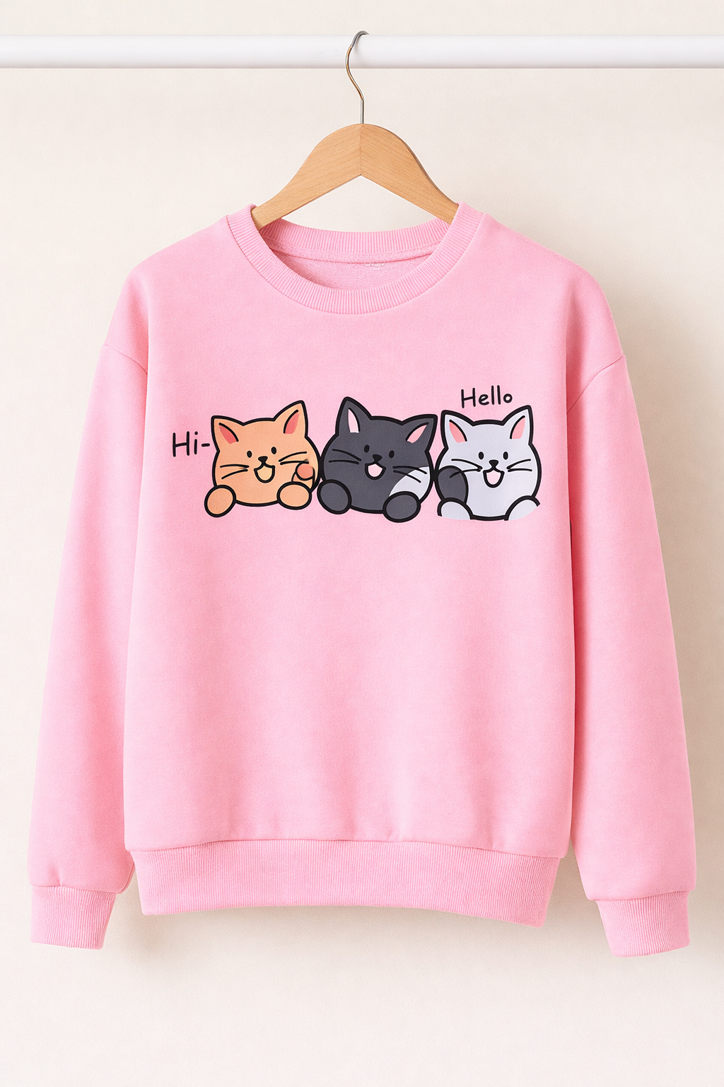 Cute Triple Cat Graphic Pink Sweatshirt
