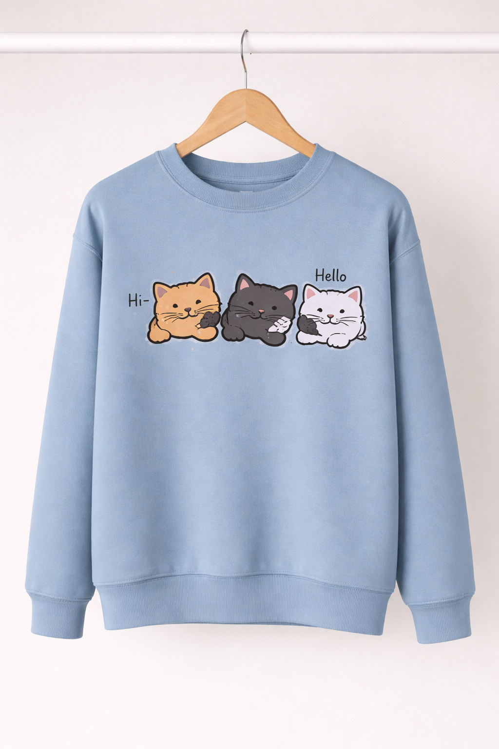 Cute Triple Cat Graphic Blue Sweatshirt
