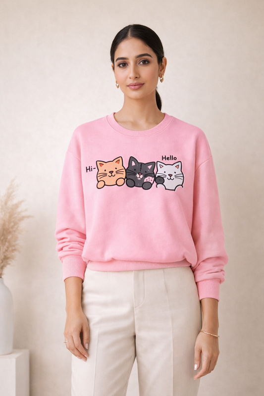 Cute Triple Cat Graphic Pink Sweatshirt
