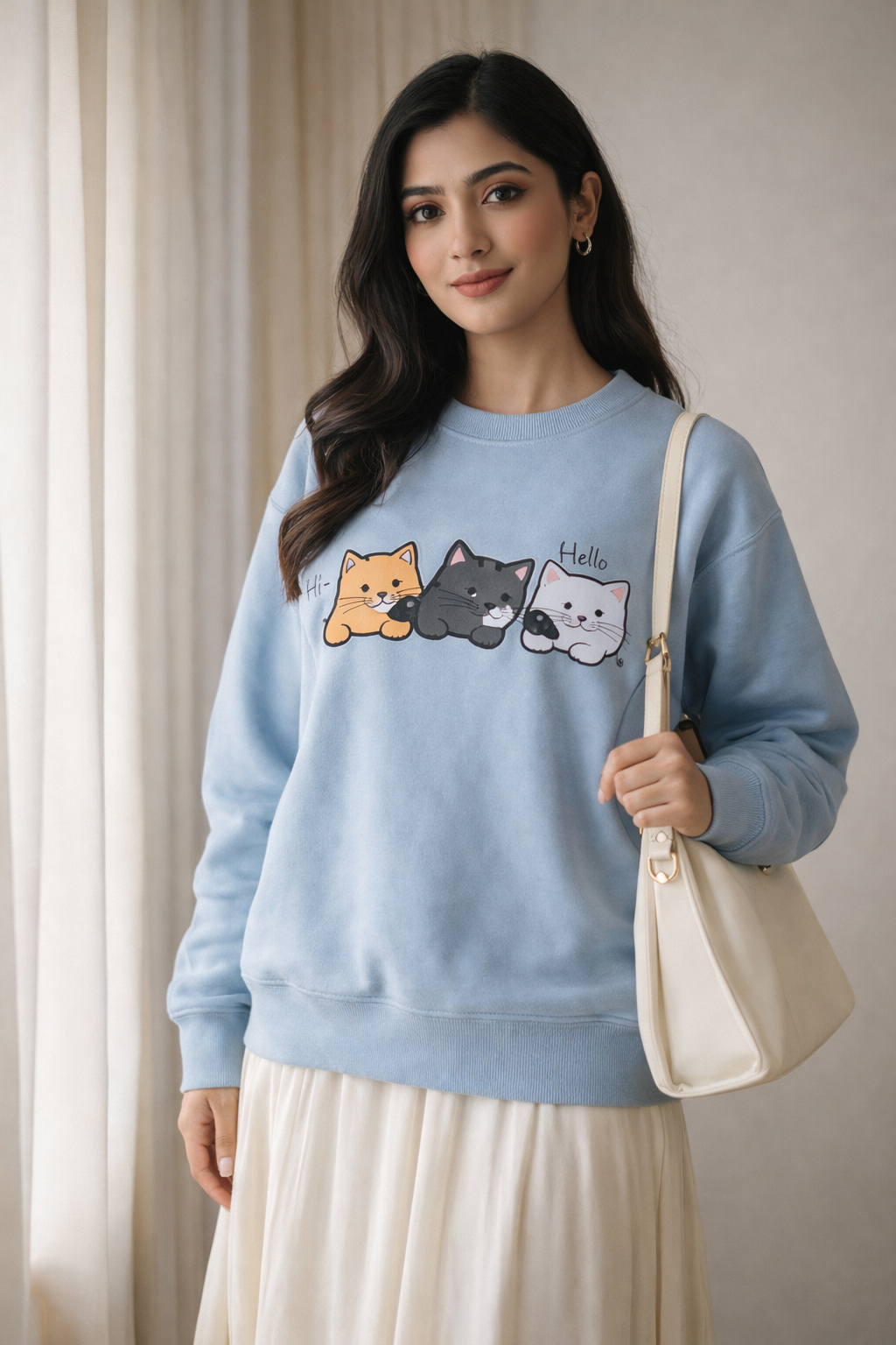 Cute Triple Cat Graphic Blue Sweatshirt