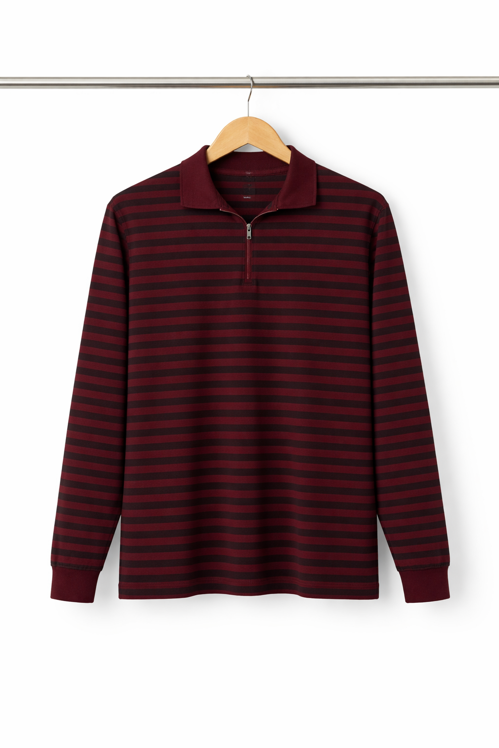 Men’s Maroon Striped Quarter Zip Polo – Premium Smart Casual Wear