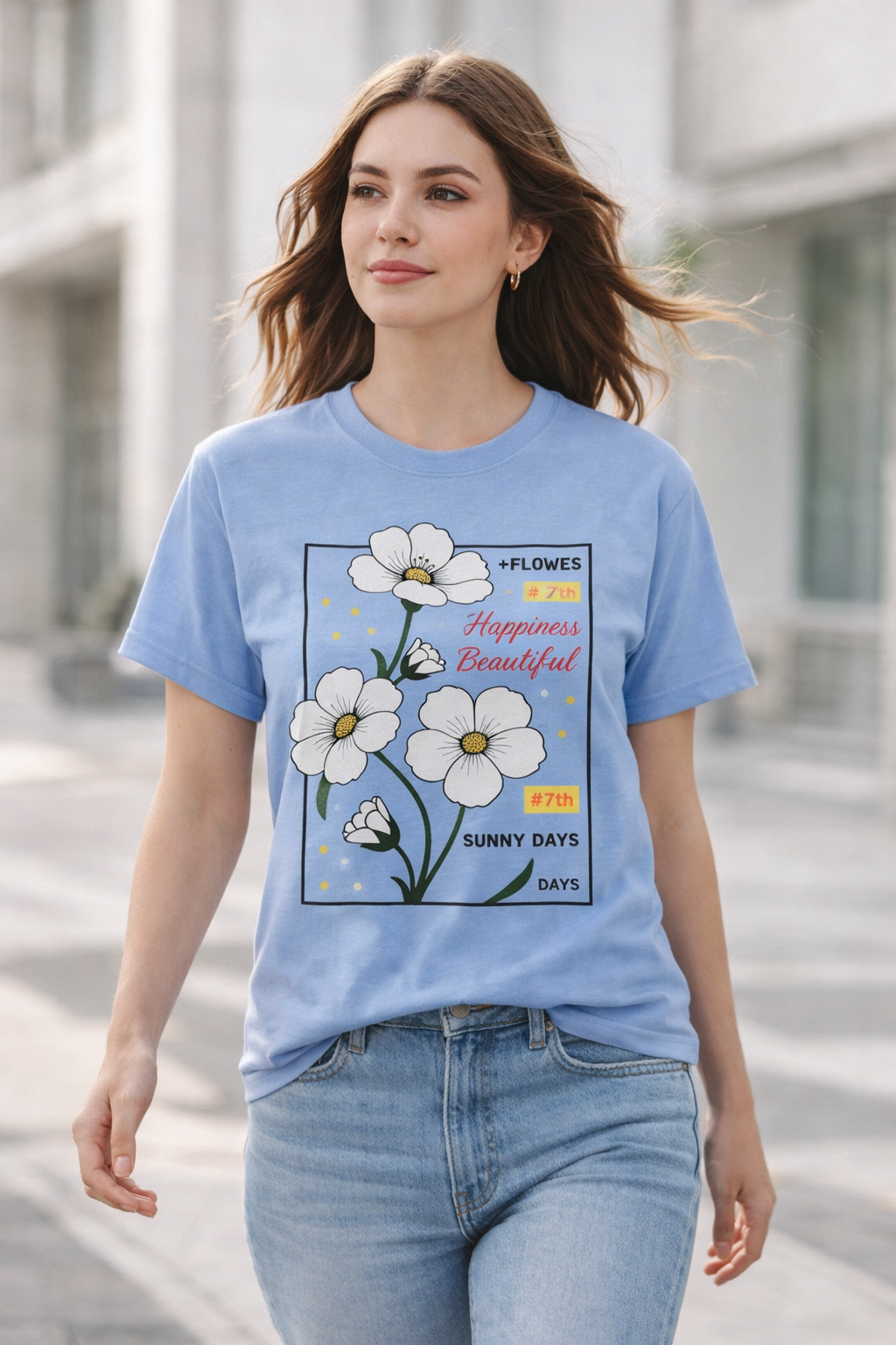 Sunny Days Floral Sky Blue T-Shirt