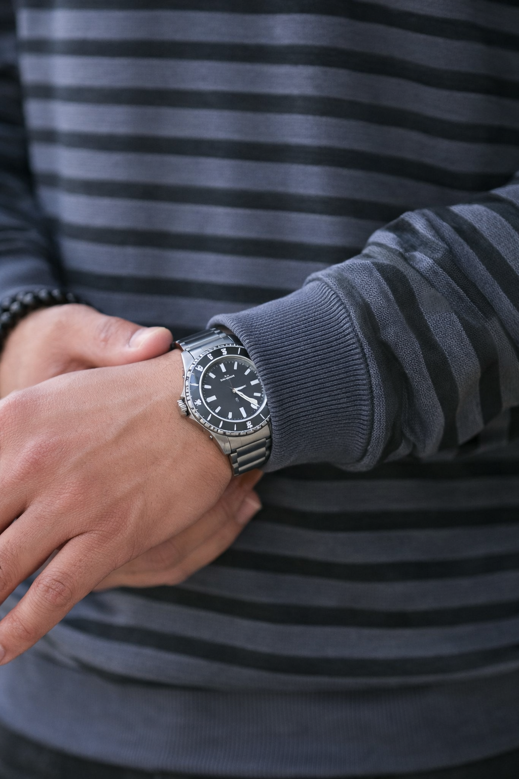 Navy Blue Striped Long Sleeve Polo Shirt