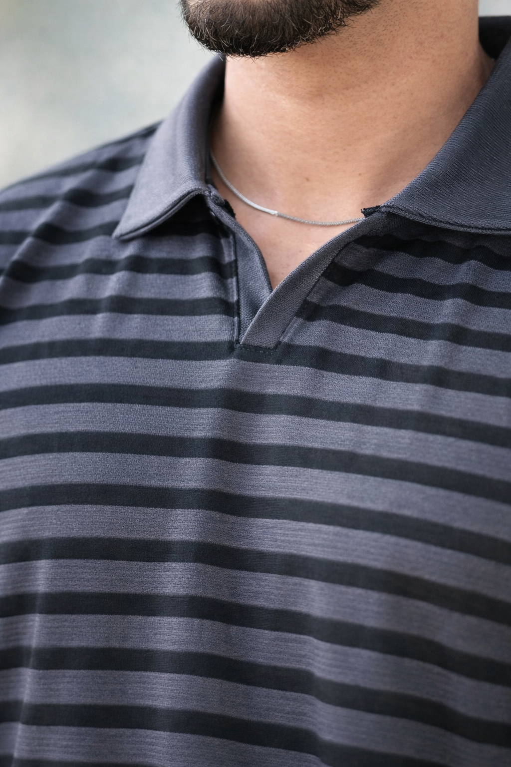 Navy Blue Striped Long Sleeve Polo Shirt