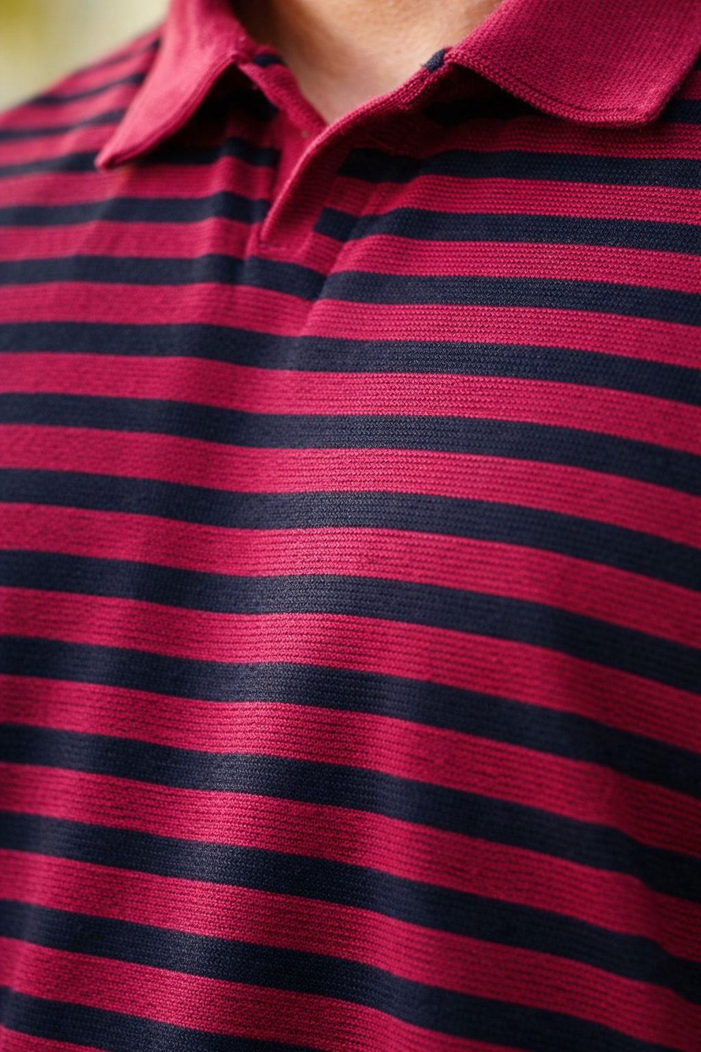 Maroon Striped Long Sleeve Polo Shirt