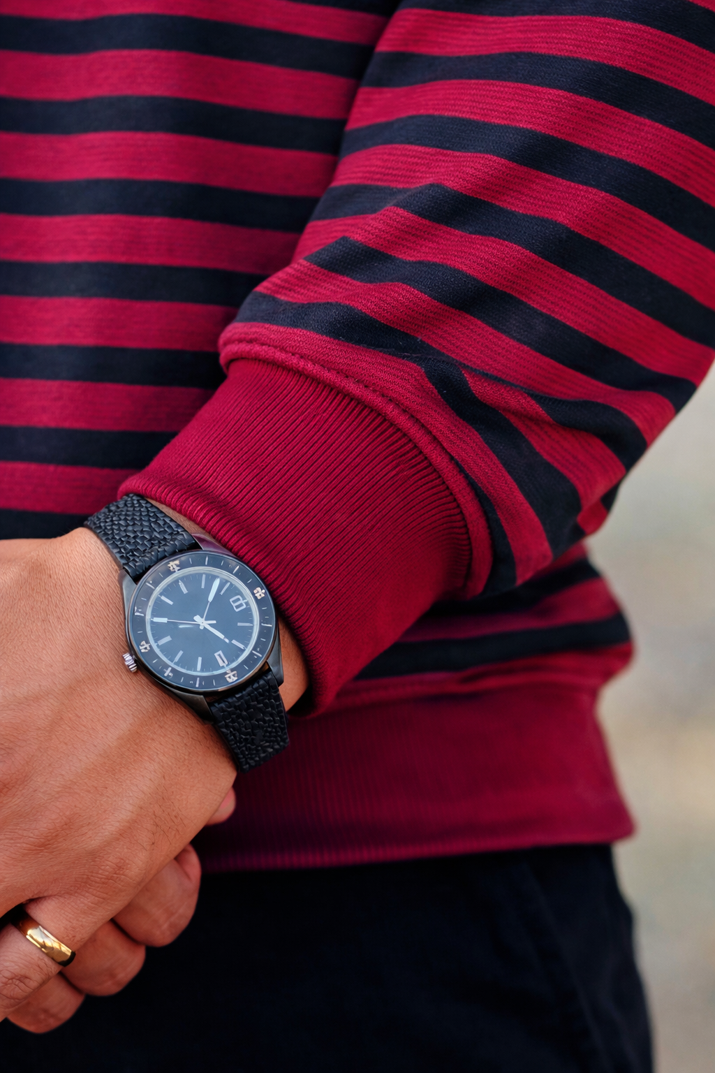 Maroon Striped Long Sleeve Polo Shirt