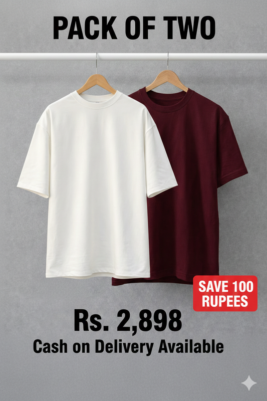 Men's Pack of 2 T-Shirts Combo - Drop Shoulder Oversized Fit |  White & Maroon