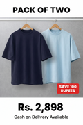 Men's Pack of 2 T-Shirts Combo - Drop Shoulder Oversized Fit | Navy & Sky Blue