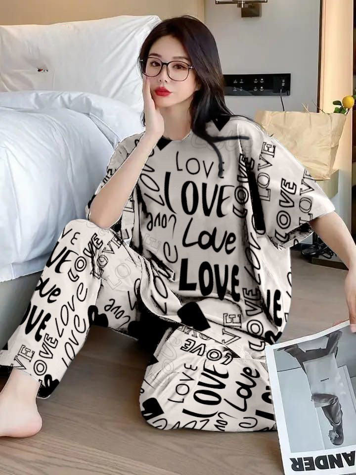 Chic Black LOVE Print Loungewear Set for Women