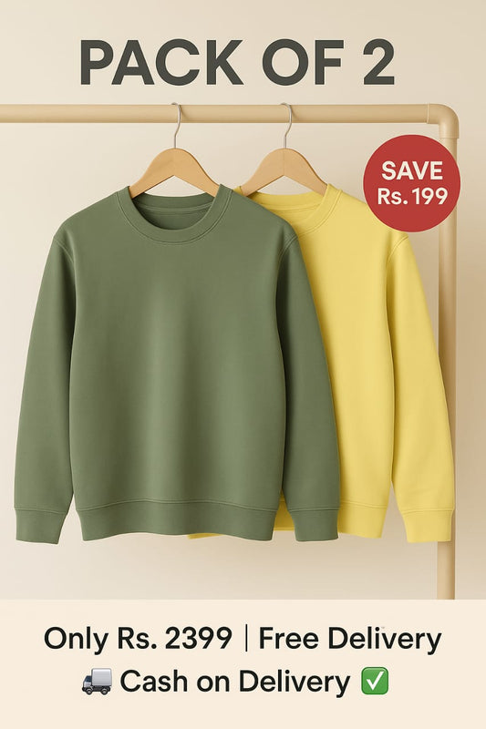 Pack of 2 Sweatshirt (Green + Lime Yellow) – Rs. 2399
