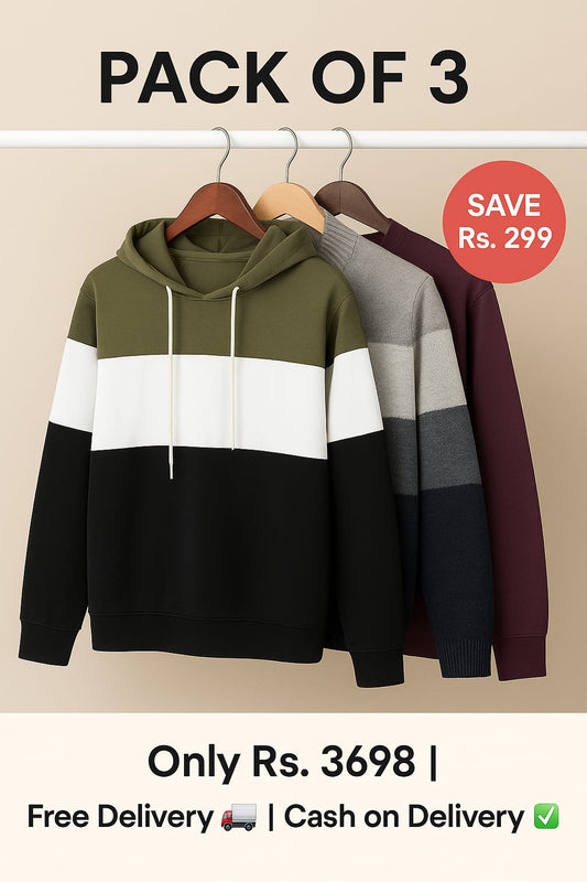 ✨ Pack of 3 Premium Winter Hoodies – Save Rs. 299