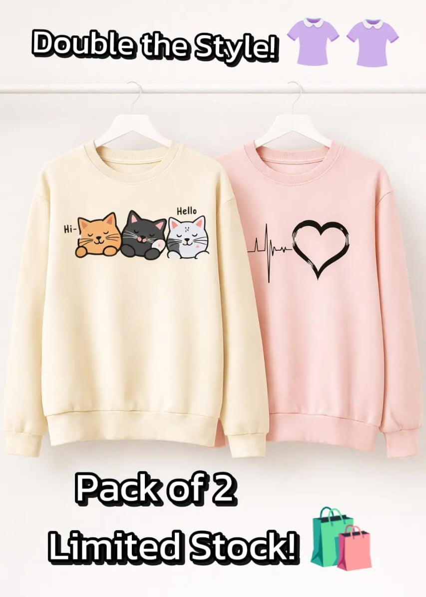 Girls Printed Sweatshirt Pack of 2