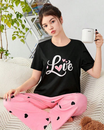 Black “Love” Print Pajama Set