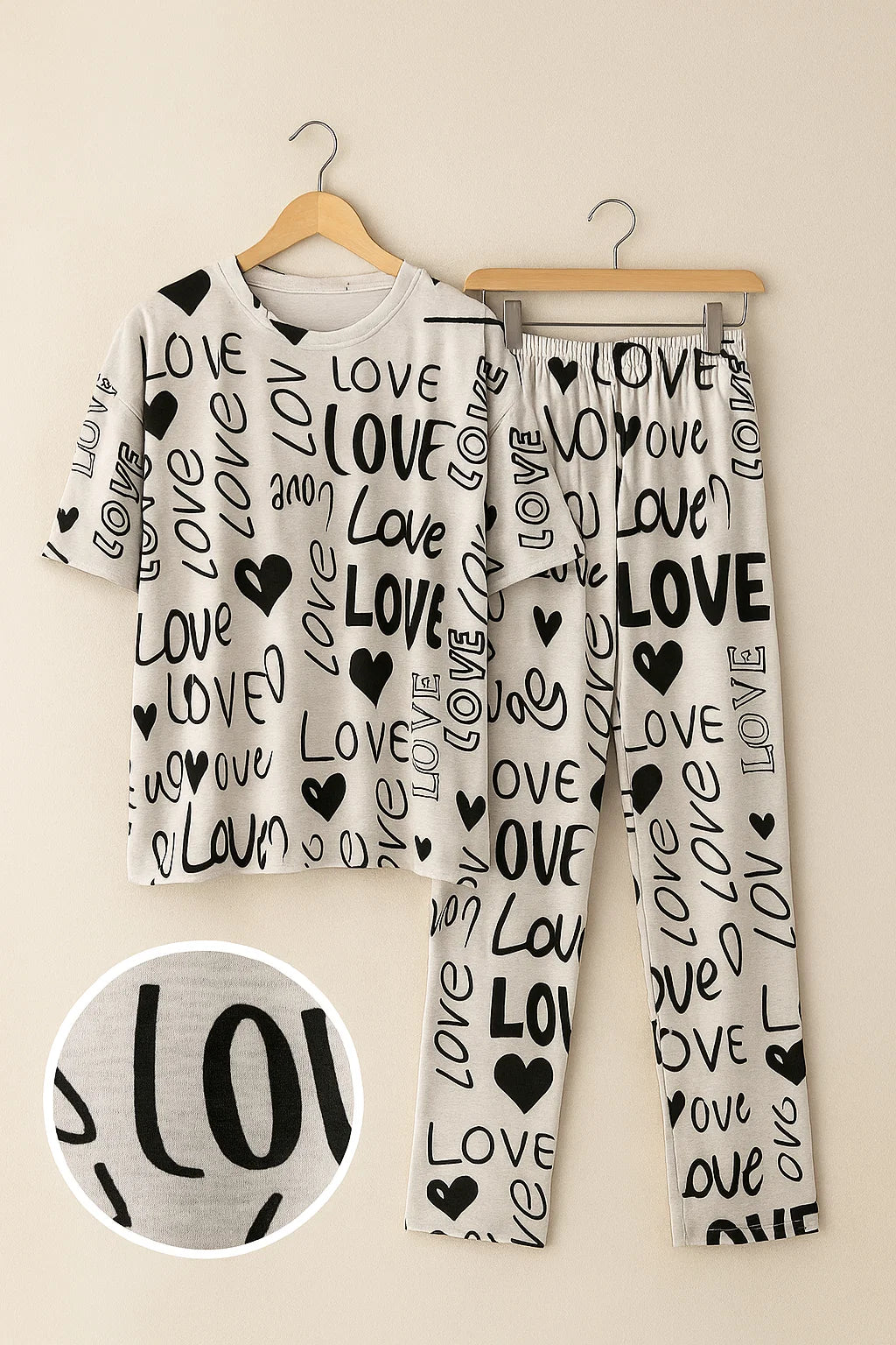 "Chic Black LOVE Print Loungewear Set for Women"