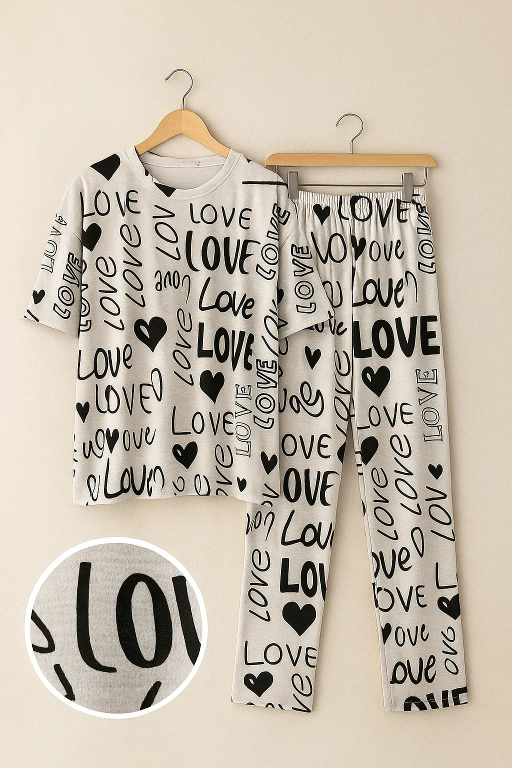 Chic Black LOVE Print Loungewear Set for Women