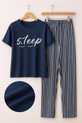 Navy Blue Sleep Tee & Striped Pajama Set