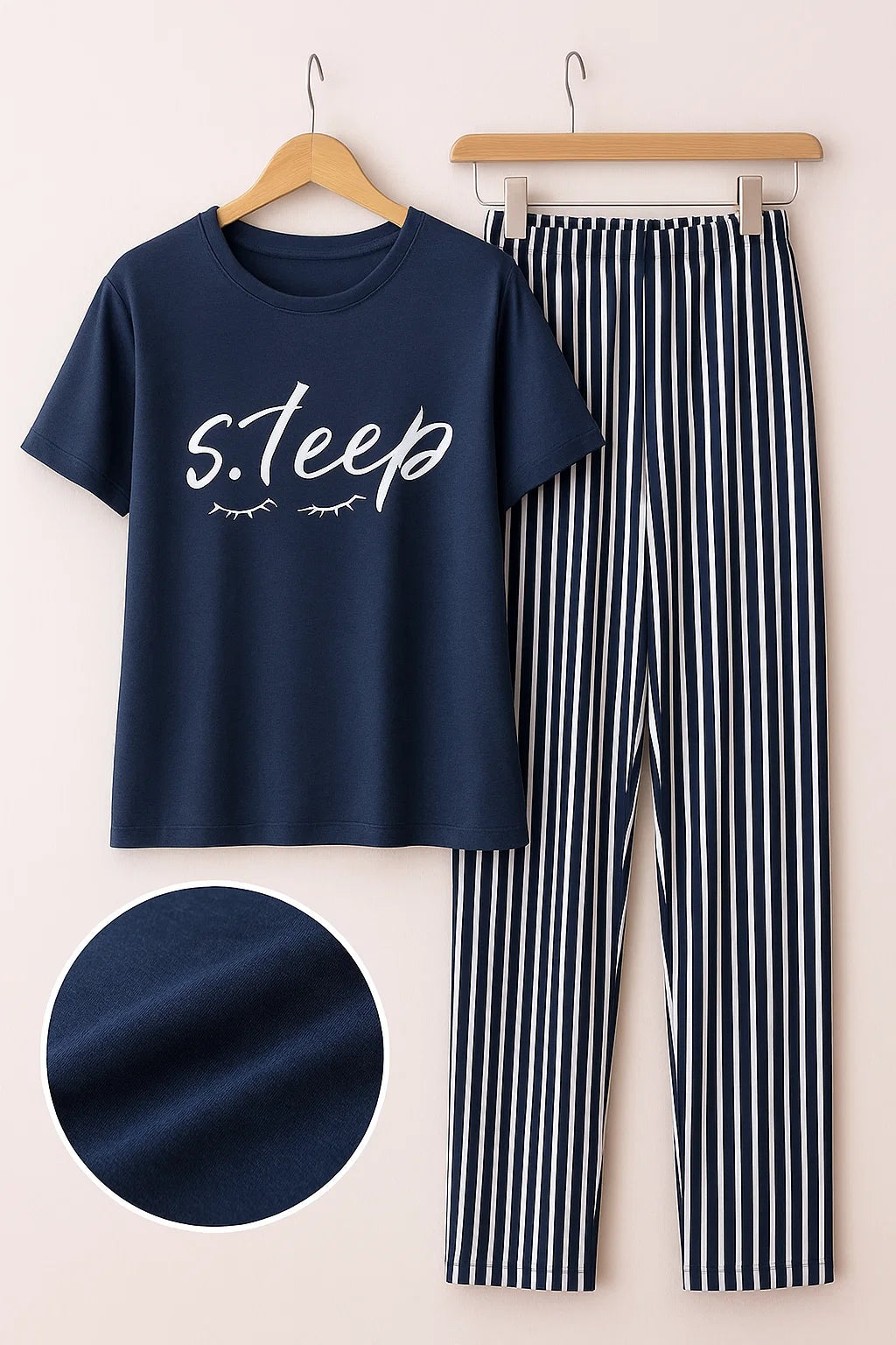 Navy Blue Sleep Tee & Striped Pajama Set