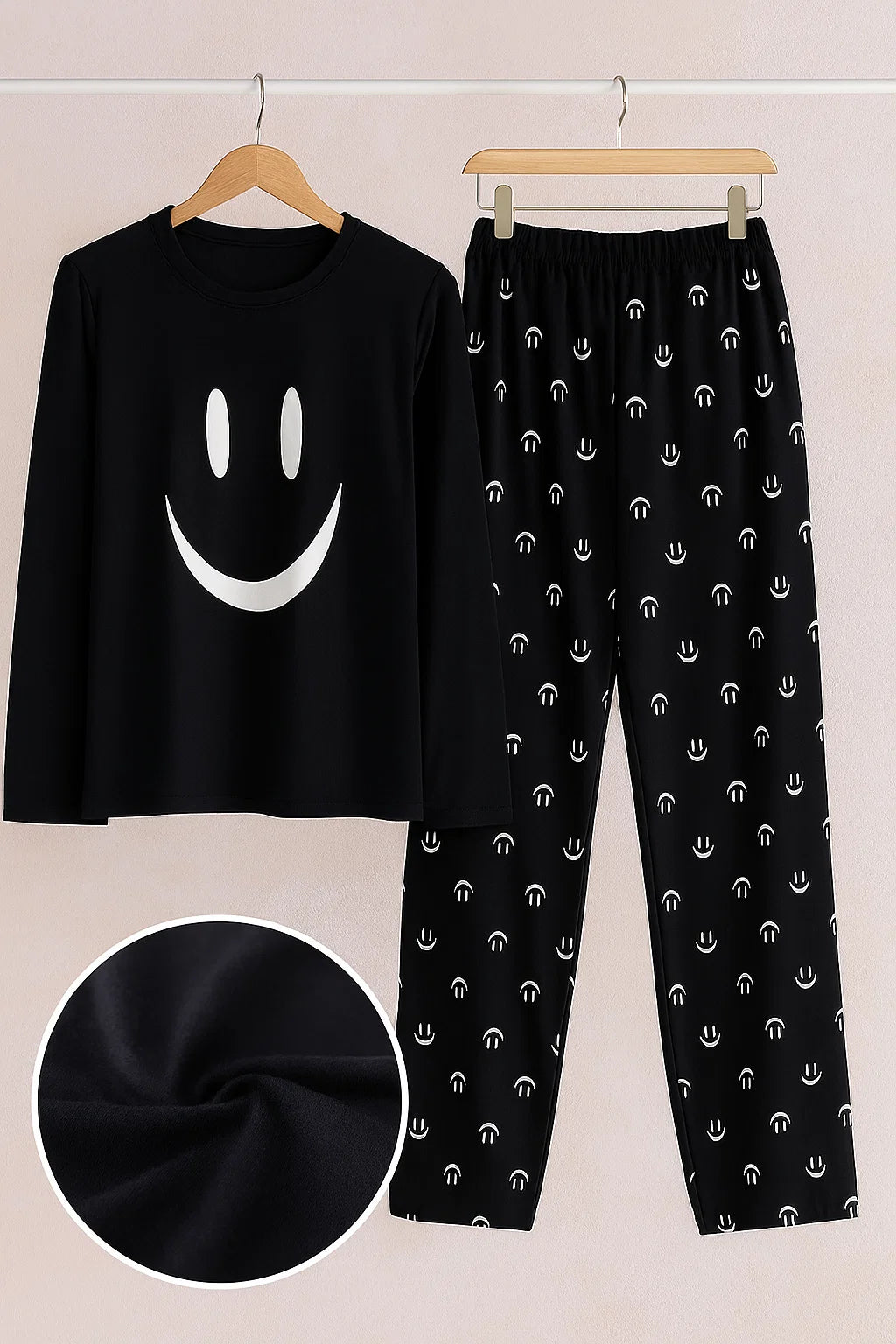 Black Smile Print Nightwear Set